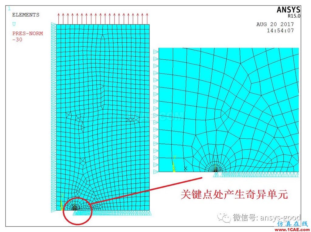 斷裂力學之有限寬板中心裂紋的應(yīng)力強度因子【ANSYS算例驗證】ansys培訓的效果圖片5