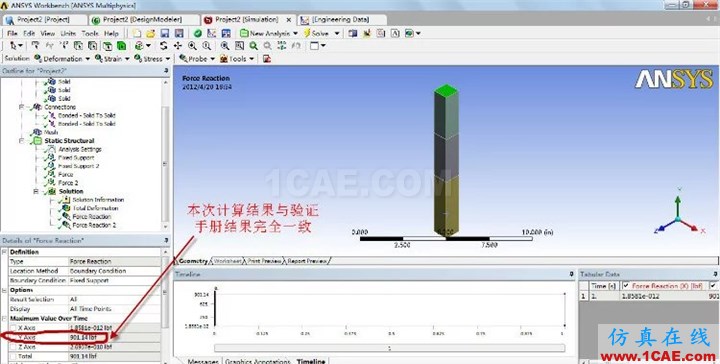 WORKEBCNH實(shí)例入門(支座反力)ansys分析圖片18