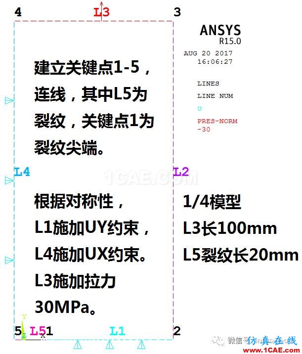 斷裂力學之有限寬板中心裂紋的應(yīng)力強度因子【ANSYS算例驗證】ansys分析案例圖片3