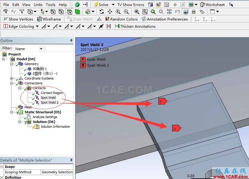 Ansys定義點焊(spot weld)的正確方式ansys workbanch圖片3